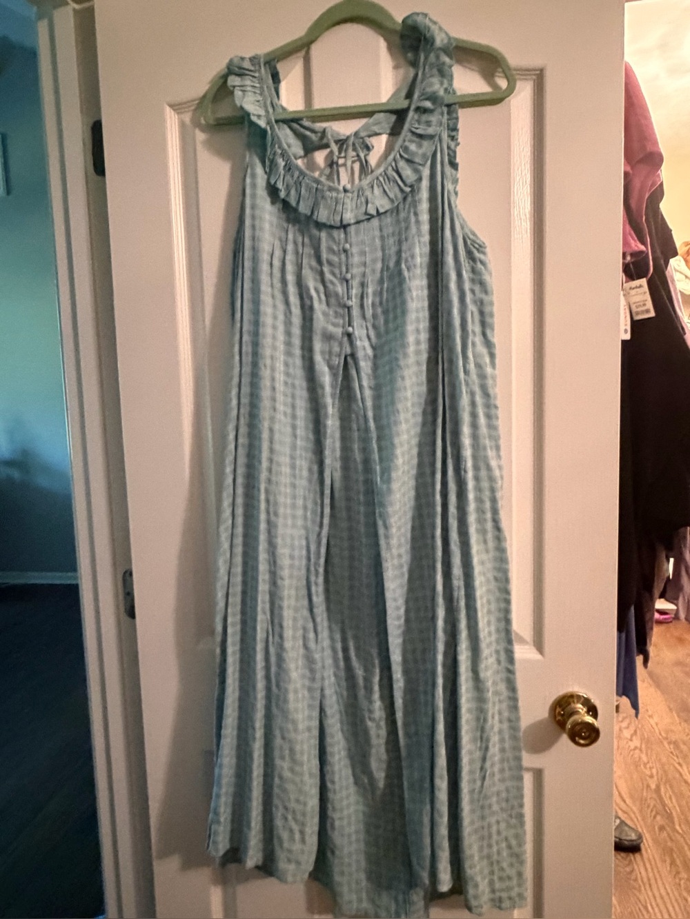 Anthropologie Set- Light Blue Gingham Maxi Top with matching shorts - Picture 4 of 8